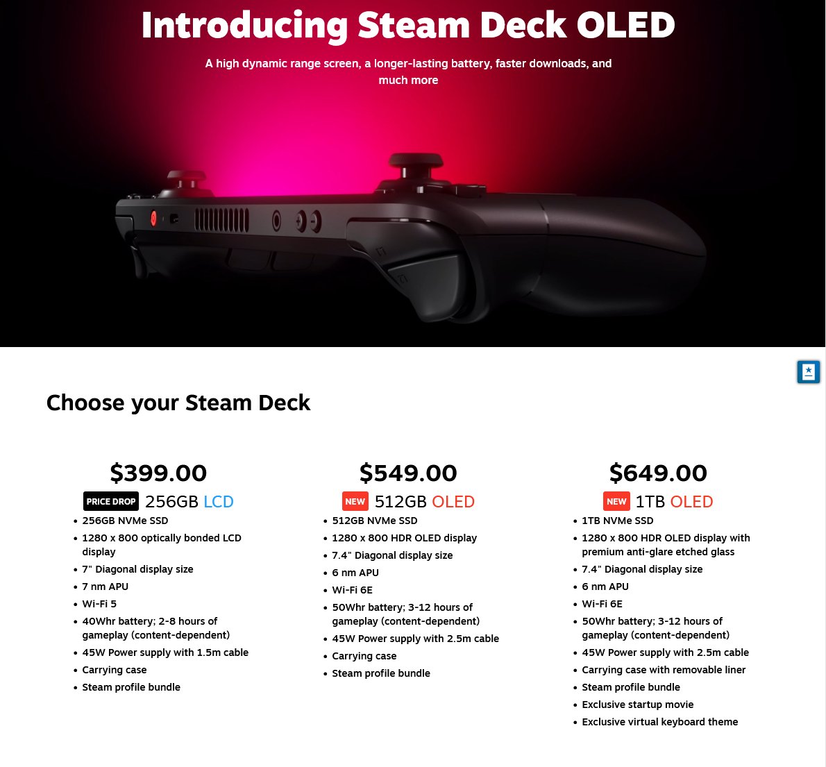 Steam Deck OLED announced with 7.4 inch screen, 6nm APU and faster