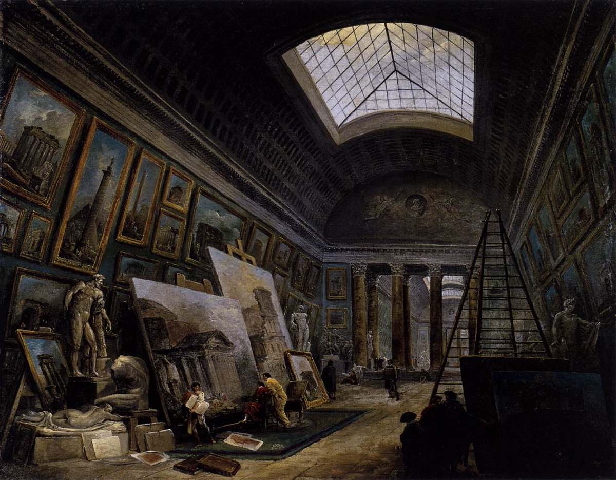GentleArchivist's tweet photo. @culturaltutor In 1789, Hubert Robert composed a painting titling it "Imaginary View of the Grande Galerie in the Louvre," 4 years before the museum even opened.

Exactly a century later in 1989, M. Pei, an architect, by knowledge or sheer coincidence, designed its iconic "Pyramid" entrance. https://t.co/Ruy1KIegca