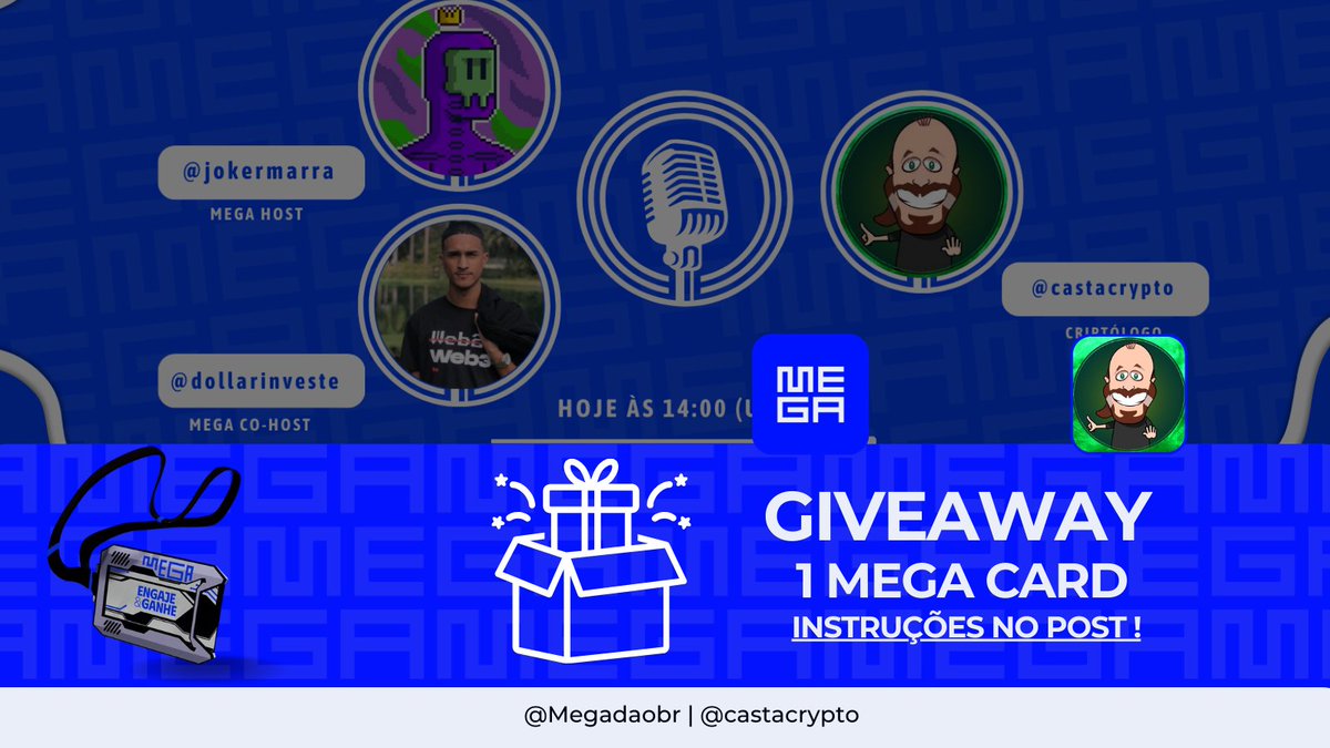 🎉 MEGA x CafecomNFTs 🎉 

Sorteio de 1 Mega Card  

Siga no 𝕏: <a href="/megadaobr/">Mega</a> e <a href="/castacrypto/">Castaneda</a> 

🎁Marque dois amigos nos comentários
❤️Like 
🔄RT  

O resultado será postado em 24h.