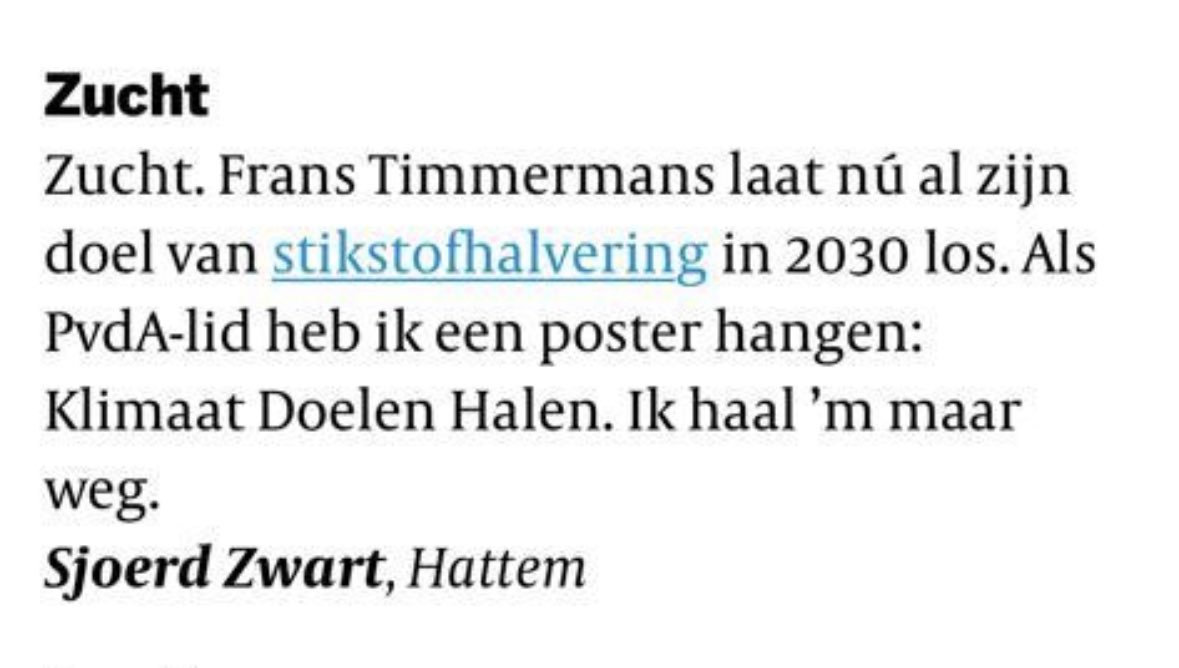 Hoi <a href="/D66/">D66</a>, kunnen we Sjoerd Zwart uit Hattem een D66 poster sturen? 

Hij wil graag de groene stikstof- en klimaatdoelen halen en heeft nog een plekje vrij op zijn raam.
