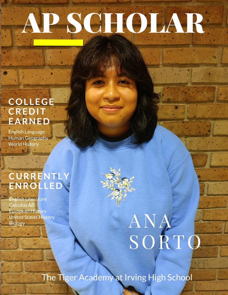 🎉🎉🎉 Congrats to <a href="/IrvingHigh/">Irving High School</a> AP Scholar, Ana Sorto 🎉🎉🎉

Ana isn't afriad to take on challenges. She is on pace to graduate high school a college sophomore. Talented and determined. Ana is an <a href="/IrvingISD/">Irving ISD</a> Rising Star! 

Change starts here. #IISDreimagined