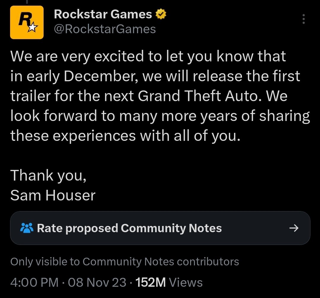 Rockstar Games' GTA 6 Announcement Tweet Surpasses 150 Million