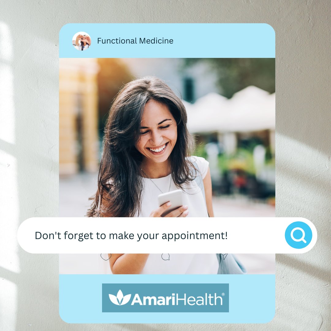 Just a little reminder! Don’t forget to make your Functional Medicine appointment.

☎️ (914) 722-3000
amarihealth.com 

#amarihealth #scarsdale #newyork #scarsdalefunctionalmedicine #functionalmedicine #integrativemedicine #wholebodyapproach