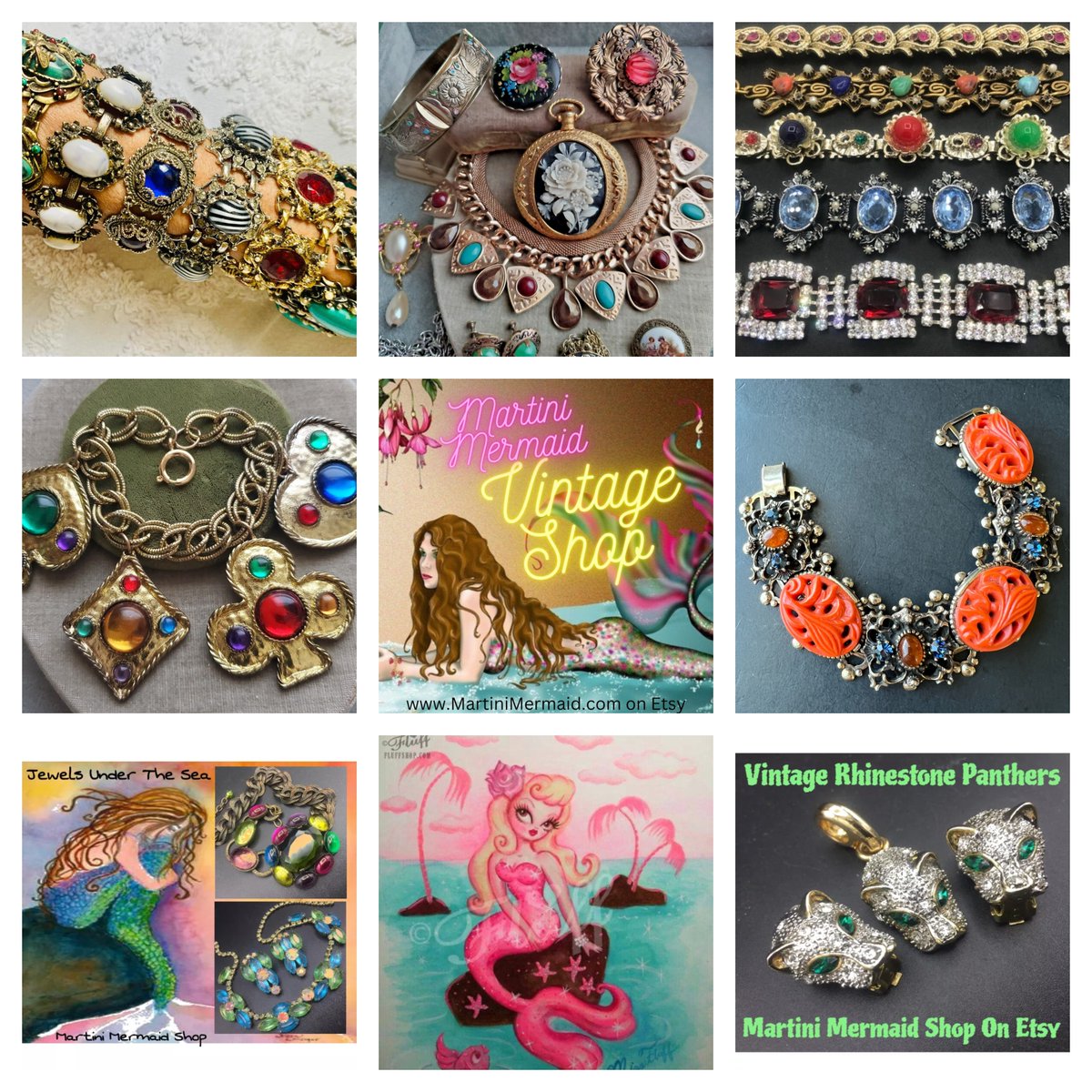 MartiniMermaid Etsy shop #vintageshop #vintagejewelry #jewelrysets #couturefashion #1950sfashion #1960sfashion #couturejewelry #statement #necklaces #statementjewelry #huge #pendants #rarerunwaychic #giftsforher #collectibles #rhinestone #bracelets #earrings #accessories