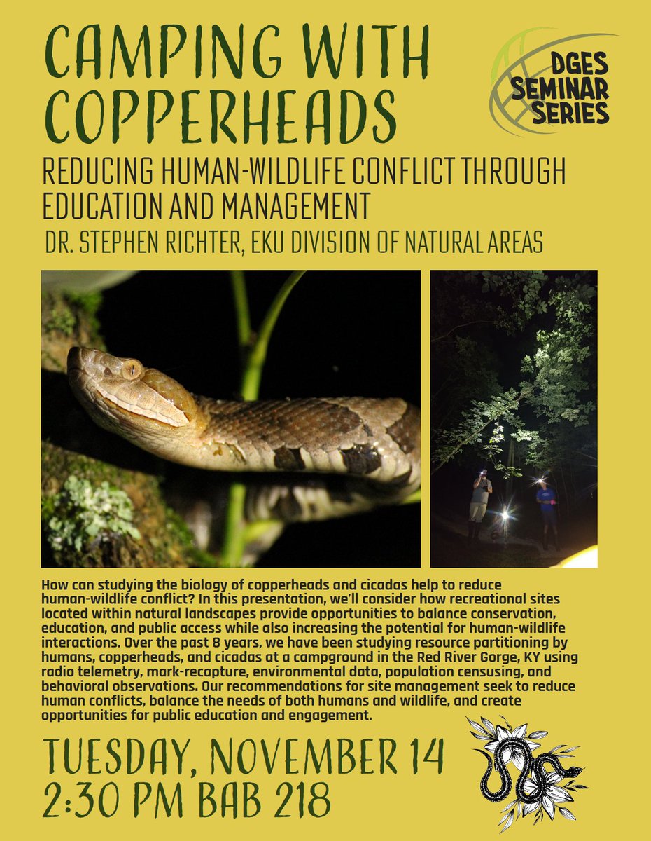 UofL Geographic and Environmental Sciences (@uoflgeo) on Twitter photo Our next <a href="/UofLGeo/">UofL Geographic and Environmental Sciences</a> seminar will feature Dr. Stephen Richter of <a href="/eku/">EKU</a> <a href="/EKUNaturalAreas/">EKU Division of Natural Areas</a> and camping with #copperheads. Hope to see you there! Tuesday November 14th at 2:30 on the Belknap Campus, BAB 218. <a href="/UofLEngaged/">UofL Office of Community Engagement</a> <a href="/UofLSustainable/">UofL Sustainability</a> Our next <a href="/UofLGeo/">UofL Geographic and Environmental Sciences</a> seminar will feature Dr. Stephen Richter of <a href="/eku/">EKU</a> <a href="/EKUNaturalAreas/">EKU Division of Natural Areas</a> and camping with #copperheads. Hope to see you there! Tuesday November 14th at 2:30 on the Belknap Campus, BAB 218. <a href="/UofLEngaged/">UofL Office of Community Engagement</a> <a href="/UofLSustainable/">UofL Sustainability</a>