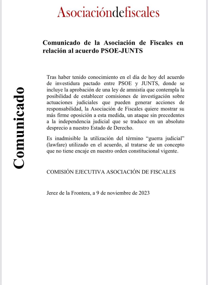 MagistraThor's tweet photo. Comunicado de la Asociacion de Fiscales. Una pena que no hay un comunicado conjunto de las tres asociaciones de fiscales , pero este esta genial https://t.co/SZZjFQd1wY