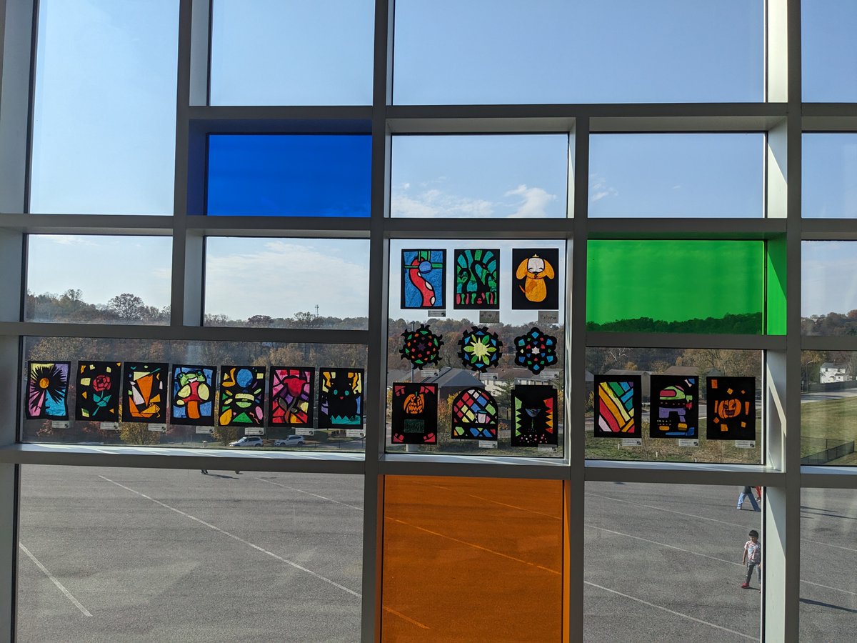 5th tissue paper stained glass artworks are going up! I am so impressed with the responsibility students showed using the tools safely and also with the art they produced! #1relay4all <a href="/Relay_BCPS/">Relay Elementary</a>