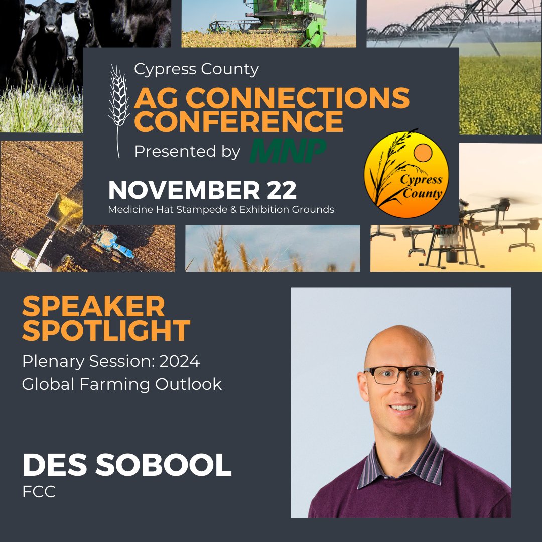 Graeme Crosbie is a Senior Economist at Farm Credit Canada. He will be providing the FCC Plenary, 2024 Global Farming Outlook at the Ag Connections Conference Nov. 22.

#AgConnections #CypressCounty