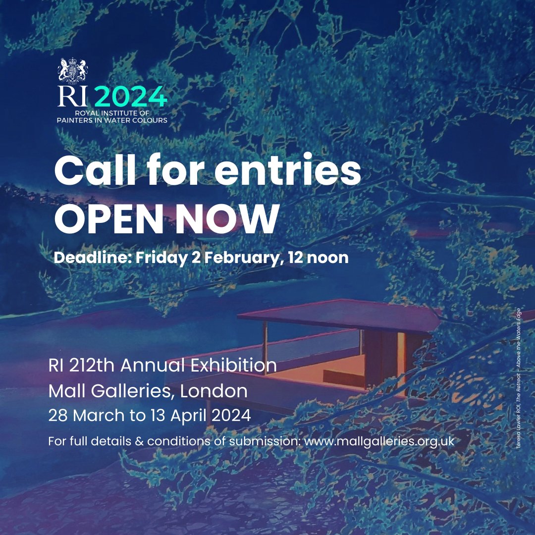 #CALLFORENTRIES The Royal Institute of Painters in Water Colours (RI) seeks the best in contemporary watercolour and watermedia painting for the RI 212th Exhibition 💦 

SUBMIT HERE: mallgalleries.org.uk/open-calls/roy…

📅  Deadline: Friday 2 February 2024, 12 noon

Image: Teresa Lawler RI