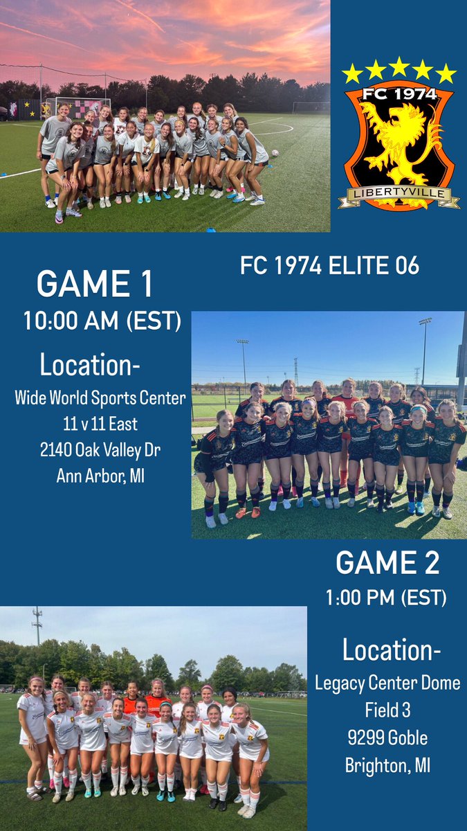 I am so excited to travel with my team to Michigan this weekend! Check out our game times and locations! @FC1974_G2006 @Smileski17 @FC1974GLSA