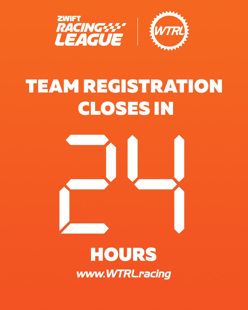 Registration for Zwift RACING LEAGUE will close in 24 HOURS! All teams will need at least 4 ACCEPTED TEAM MEMBERS to qualify. The racing commences next week (Tuesday!) wtrl.racing/zwift-racing-l…