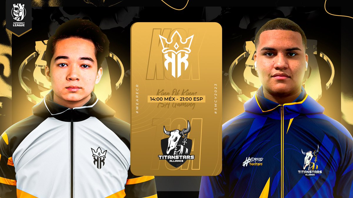 Supremacy League (@cr_supremacy) on Twitter photo 🔴 𝐌𝐀𝐓𝐂𝐇𝐃𝐀𝐘 - 𝐏𝐋𝐀𝐘𝐎𝐅𝐅𝐒 🔥
🔰 𝐒𝐄𝐌𝐈𝐅𝐈𝐍𝐀𝐋 - 𝐋𝐁
Se viene duelo de titanes a la arena de Supremacy 📈
🇵🇪 <a href="/KingOfKings_GG/">King Of Kings 👑</a> 🆚 <a href="/TSAGaming_/">TSA Gaming</a> 🇺🇸
🗓️ 09/11
⏰ 14:00 🇲🇽 - 21:00 🇪🇸
📺 twitch.tv/eldoncr
🎙️ <a href="/eldonroyale/">STMN El Don Royale</a> & <a href="/ChristianElNob/">ChristianElNob</a>
#SMCY2023
#WeAreCR 🔴 𝐌𝐀𝐓𝐂𝐇𝐃𝐀𝐘 - 𝐏𝐋𝐀𝐘𝐎𝐅𝐅𝐒 🔥
🔰 𝐒𝐄𝐌𝐈𝐅𝐈𝐍𝐀𝐋 - 𝐋𝐁
Se viene duelo de titanes a la arena de Supremacy 📈
🇵🇪 <a href="/KingOfKings_GG/">King Of Kings 👑</a> 🆚 <a href="/TSAGaming_/">TSA Gaming</a> 🇺🇸
🗓️ 09/11
⏰ 14:00 🇲🇽 - 21:00 🇪🇸
📺 twitch.tv/eldoncr
🎙️ <a href="/eldonroyale/">STMN El Don Royale</a> & <a href="/ChristianElNob/">ChristianElNob</a>
#SMCY2023
#WeAreCR