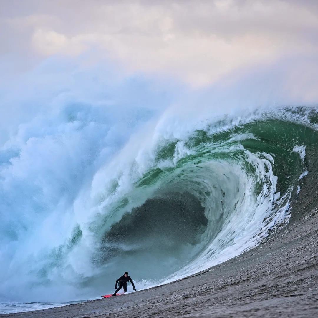 Irish surfer Conor Maguire on a preposterous wave in Mullaghmore, Co Sligo today