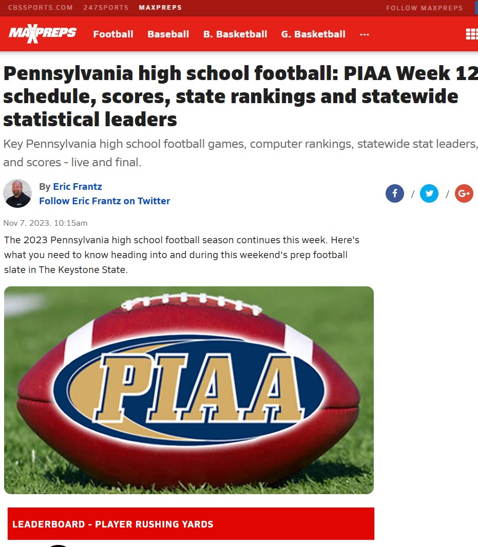 Bryce Staretz (@brycestaretz) on Twitter photo Grateful to make the Top 25 Rushing in the State of PA. Could not be here if it weren't for the CV offensive line. Every yard is because of them.
<a href="/BigOak2026/">Tyler Merrill</a> <a href="/Pancakes_Daily/">Noah Brown</a> <a href="/nolan_buzalka/">Nolan Buzalka</a> <a href="/BHubbyFootball/">Brady Hubbard</a> Austin Martin <a href="/TichenorMekhi/">Mekhi Tichenor</a> Loic Sakepa <a href="/coachoswalt/">J Oswalt</a> <a href="/CVHS_Football/">Cumberland Valley Football</a> Grateful to make the Top 25 Rushing in the State of PA. Could not be here if it weren't for the CV offensive line. Every yard is because of them.
<a href="/BigOak2026/">Tyler Merrill</a> <a href="/Pancakes_Daily/">Noah Brown</a> <a href="/nolan_buzalka/">Nolan Buzalka</a> <a href="/BHubbyFootball/">Brady Hubbard</a> Austin Martin <a href="/TichenorMekhi/">Mekhi Tichenor</a> Loic Sakepa <a href="/coachoswalt/">J Oswalt</a> <a href="/CVHS_Football/">Cumberland Valley Football</a>