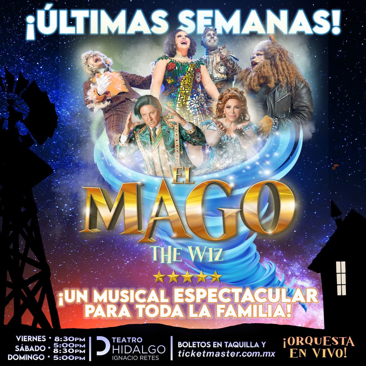 Los esperamos en “El Mago”
ÚLTIMAS SEMANAS
Teatro Hidalgo 
Funciones:
Viernes 8:30 PM
Sábado 5:00 y 8:30 PM
Domingo 5:00 PM