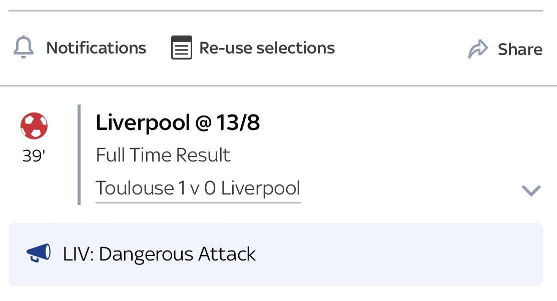 GamblingGoat_'s tweet photo. 🚨In-play Tip🚨

🇪🇺 Europa League
🏟 Toulouse v Liverpool

⚽️ Liverpool win
📈 Odds: 6/4
💰 Stake: 1u

❤️ Like if you’re on! https://t.co/I6Nfq6rQ6I