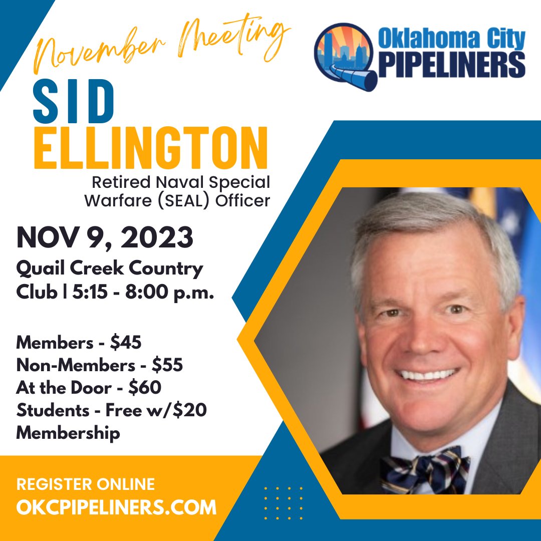 okcpipeliners's tweet photo. Don’t miss our November meeting TONIGHT with Sid Ellington. Forgot to register? No problem, at the door registration will be open! Ticket price: $60.00.
We will end our meeting with a drawing for 2 Thunder Tickets generously provided by M&amp;M Supply! https://t.co/VyFZHTjPtr