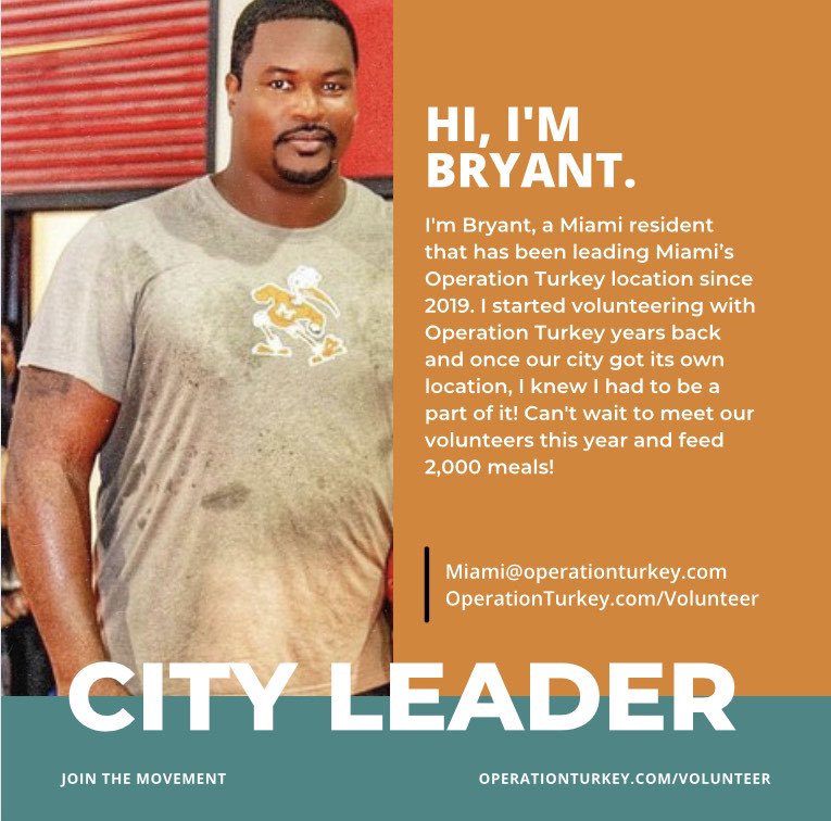 BryantMckinnie's tweet photo. Thanksgiving will be here in 2 weeks, & my @bmajorfoundation presents “Operation Turkey” on #Thanksgiving Day. Contact me regarding Volunteering & Locations we can deliver meals to. Spread the word‼️ #GivingBack #GivingBackToTheCommunity #OperationTurkey #OperationTurkeyMiami https://t.co/ZU5hxKjo7z