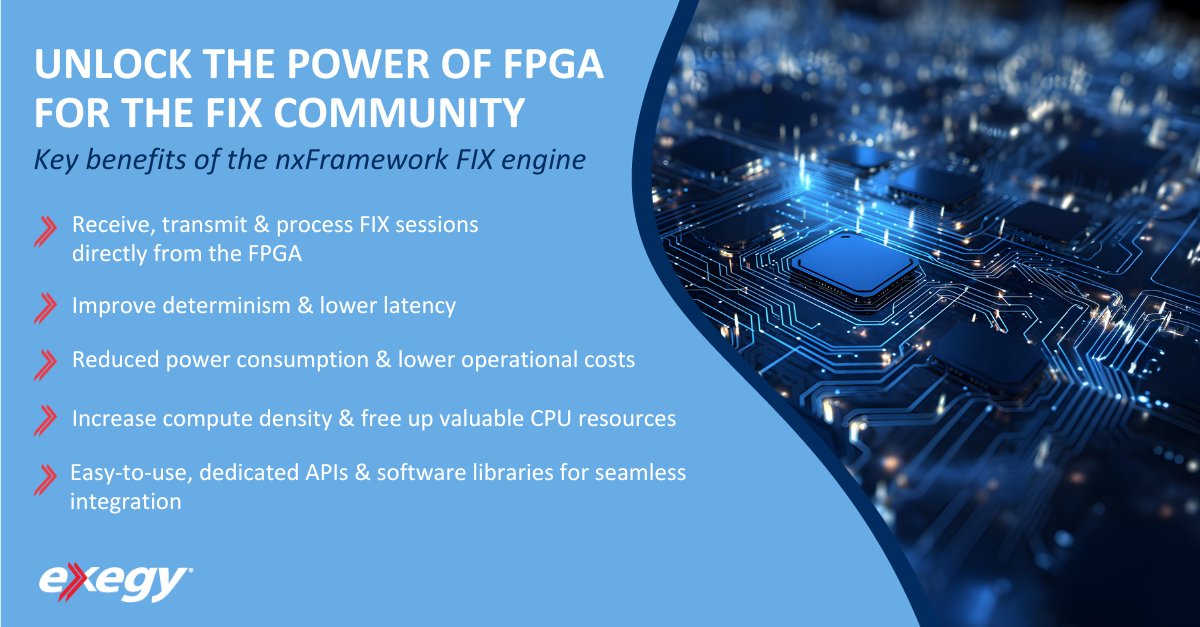 Exegy harnessed its deep expertise in FPGA technology to offload FIX traffic onto the FPGA, ensuring lower latency and a dramatic reduction in server load. Learn more on our blog > bit.ly/3QPe6EZ

#ExegyExperts #BuildandBuy #FPGA #FIX