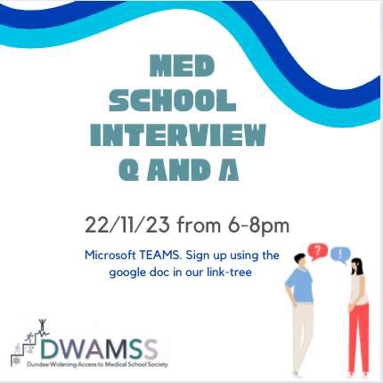 Looking for FREE advice on how to ace your medical school interviews? Well look no further, as we have the event for you! Join us on the 22nd of November to ask all of your interview related questions and also to get some tick and trips! Link linktr.ee/dwamss?utm_sou…