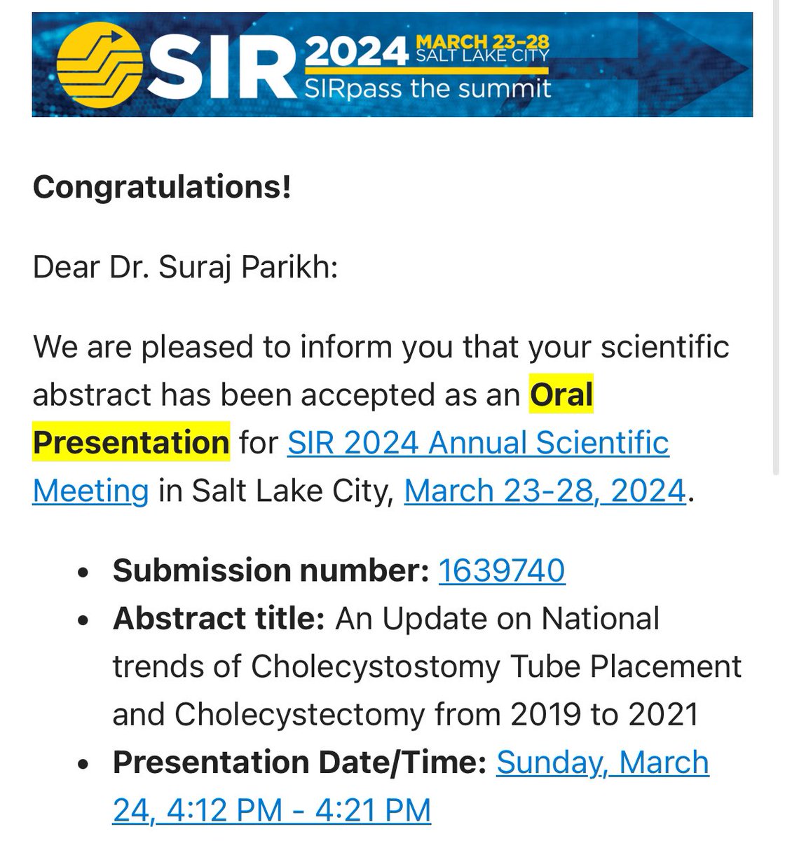 Suraj Parikh, MD (@surajparikhmd) on Twitter photo Looking forward to sharing an update of our work examining the trends in PCT and cholecystectomy utilization rates at #SIR24SLC! Much appreciation to my co-authors and mentors <a href="/RDhangana/">Raj Dhangana</a> and <a href="/WillLindquester/">Will Lindquester</a> 🙏🏽 Looking forward to sharing an update of our work examining the trends in PCT and cholecystectomy utilization rates at #SIR24SLC! Much appreciation to my co-authors and mentors <a href="/RDhangana/">Raj Dhangana</a> and <a href="/WillLindquester/">Will Lindquester</a> 🙏🏽