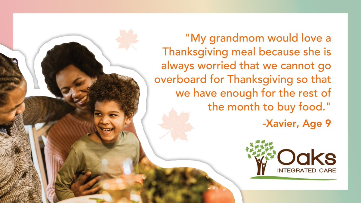 This #Thanksgiving, many families like Xavier's will struggle to put food on the table. You can help by making a donation to purchase meals for families in need, complete with a turkey 🦃 and all the trimmings! Learn more- #https://bit.ly/3tzxQ6E #OaksHoliday2023