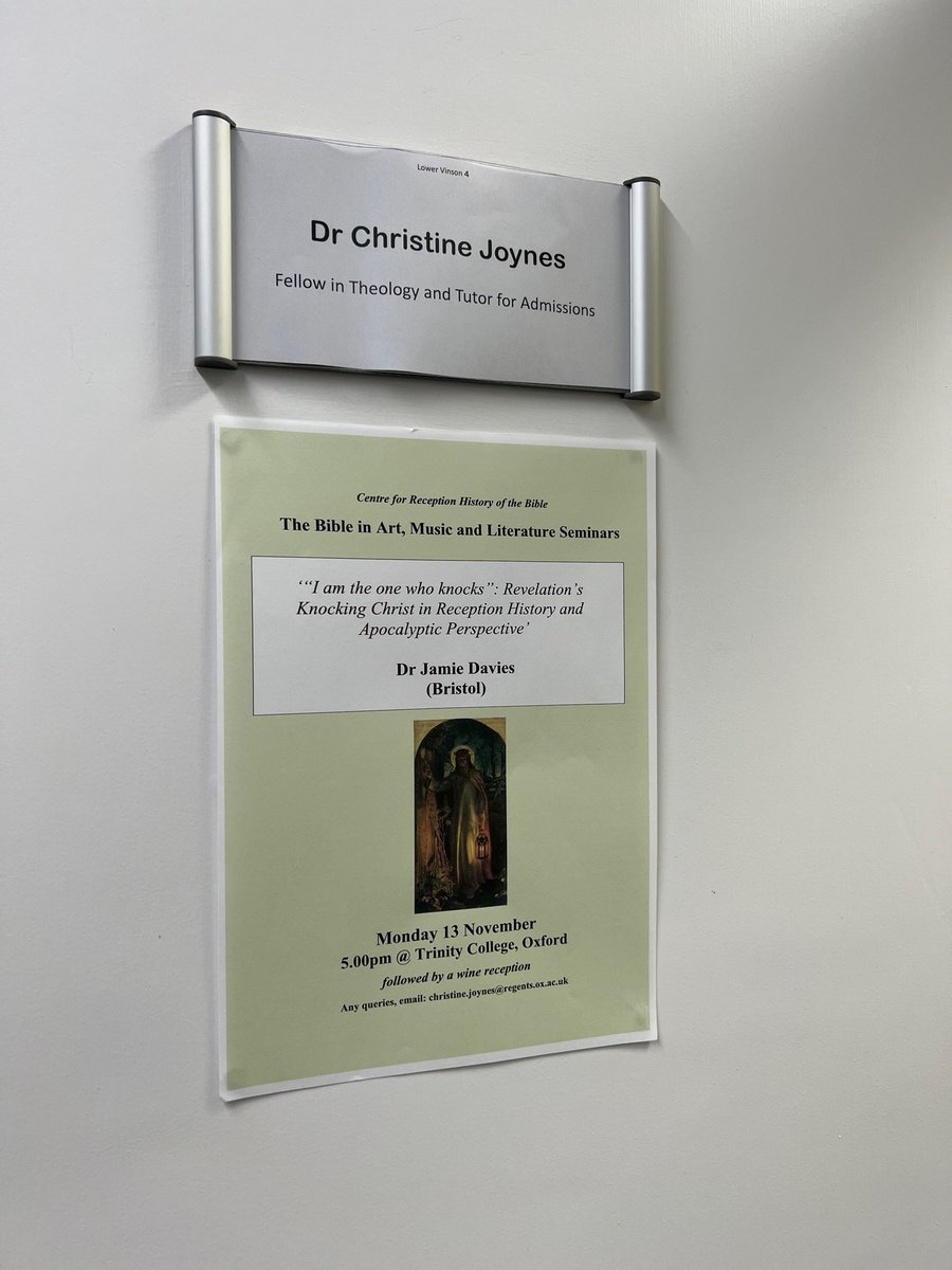 Waiting for her tutorial today, a student pointed out the relevance of next Monday's seminar theme on 'knocking'! @OU_TheoReligion @UniofOxford