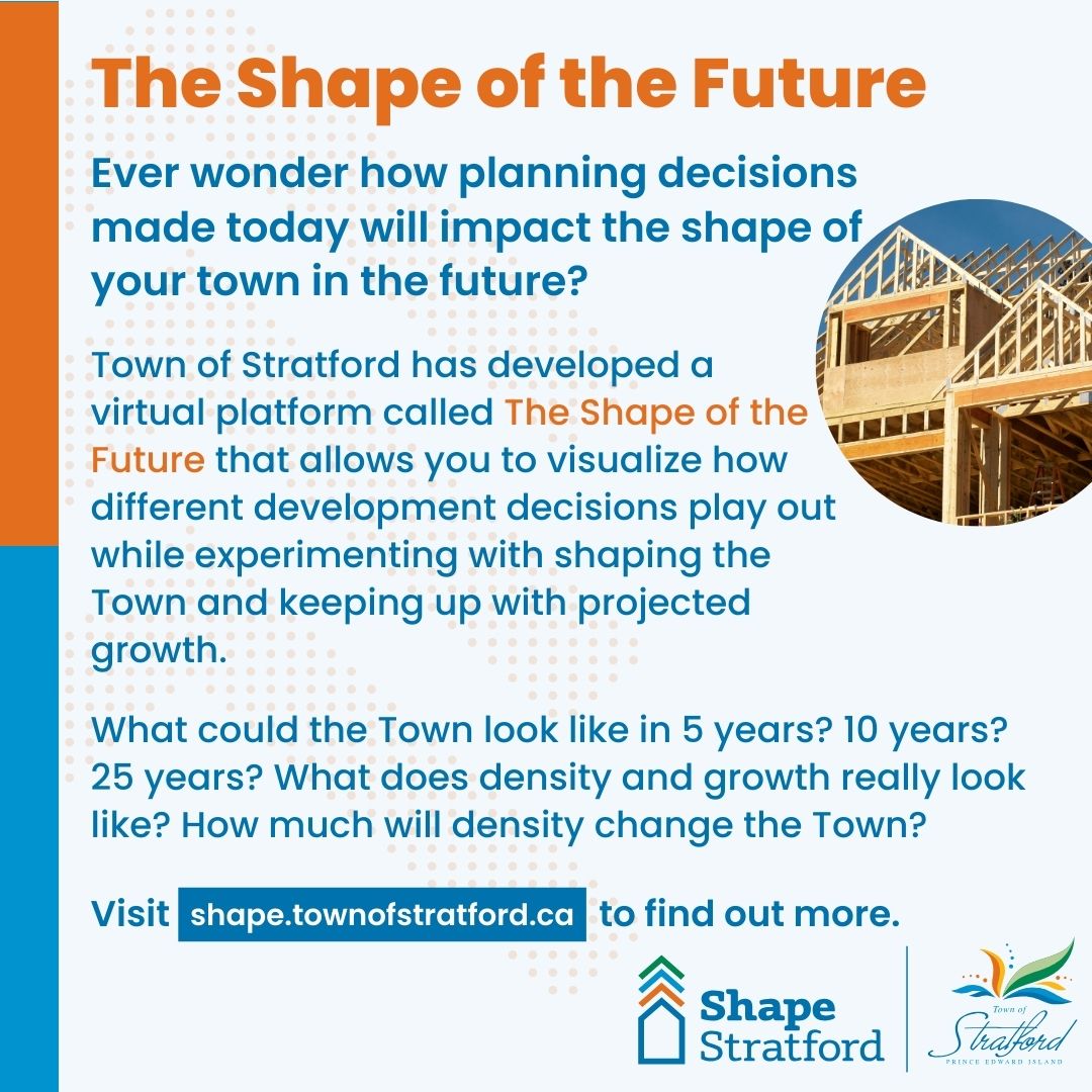 Exciting news #StratfordPEI! 
We're delighted to bring you The Shape of the Future virtual platform so you can visualize how different development decisions play out and experiment with shaping the town! #ShapeStratford
Give it a try: ow.ly/TFLL50Q65vL