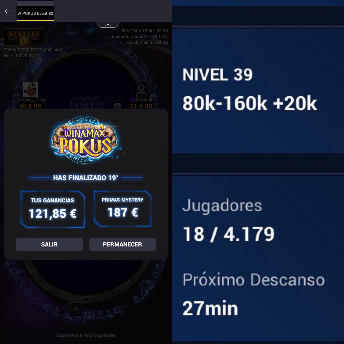 c4rlipus's tweet photo. Que duro es el poker 😅 19/4179 players! @KingKongPoker @mentopoker https://t.co/iObfiq1US0