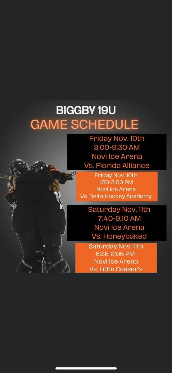 LilleTittle's tweet photo. I will be playing in the 8am game tomorrow! #biggbycoffee #hockey #aaahockey #girlshockey #goaliegirl #CCM #CCMworldinvite #tournament 
#hockeytournament #Detroit #rollbeans https://t.co/wNpAbBFuYy