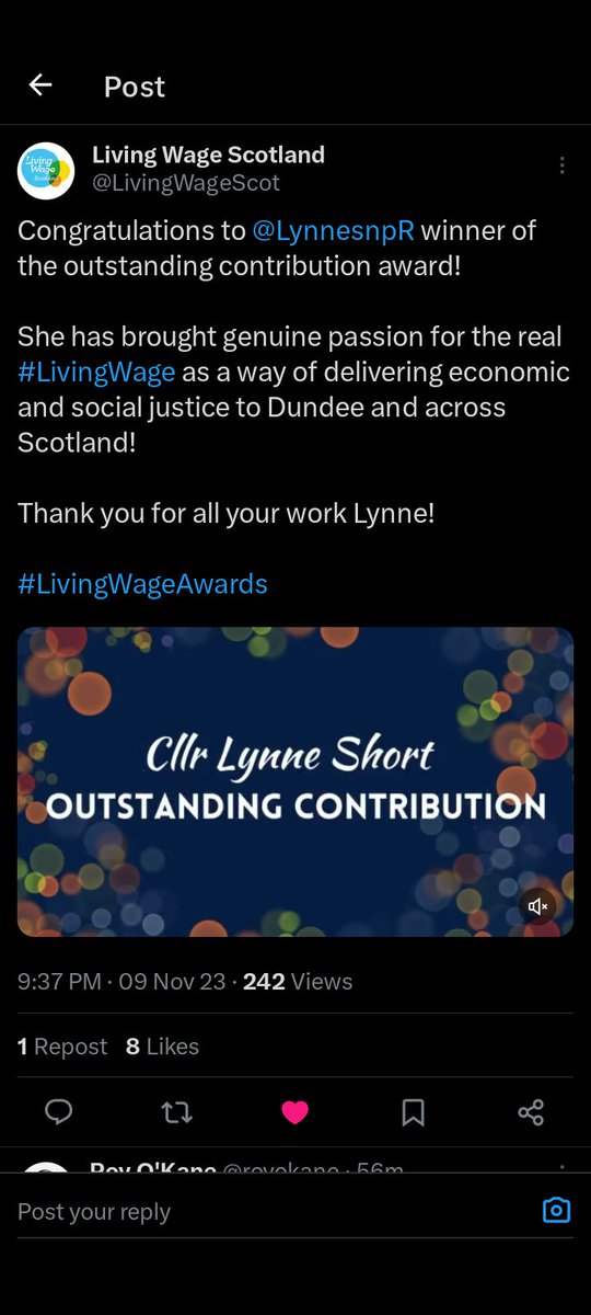LynnesnpR's tweet photo. A cool thing happened tonight!  I won an award for having a big mouth, encouraging organisations to pay the Real Living Wage &amp; be accredited.
Businesses that support and nurture their employees are the ones that are the most successful as they receive loyalty.
Thank you 🙏🏻 all! https://t.co/mrlQeVdNlw