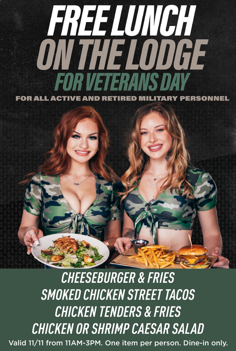 In honor of #VeteransDay, @TwinPeaksRestaurants will be saluting active duty #military & #veterans with a FREE lunch from 11AM to 3PM from a select menu & supporting Tunnel to Towers Foundation with a fundraiser. militarybridge.com/blog/2023/10/2…