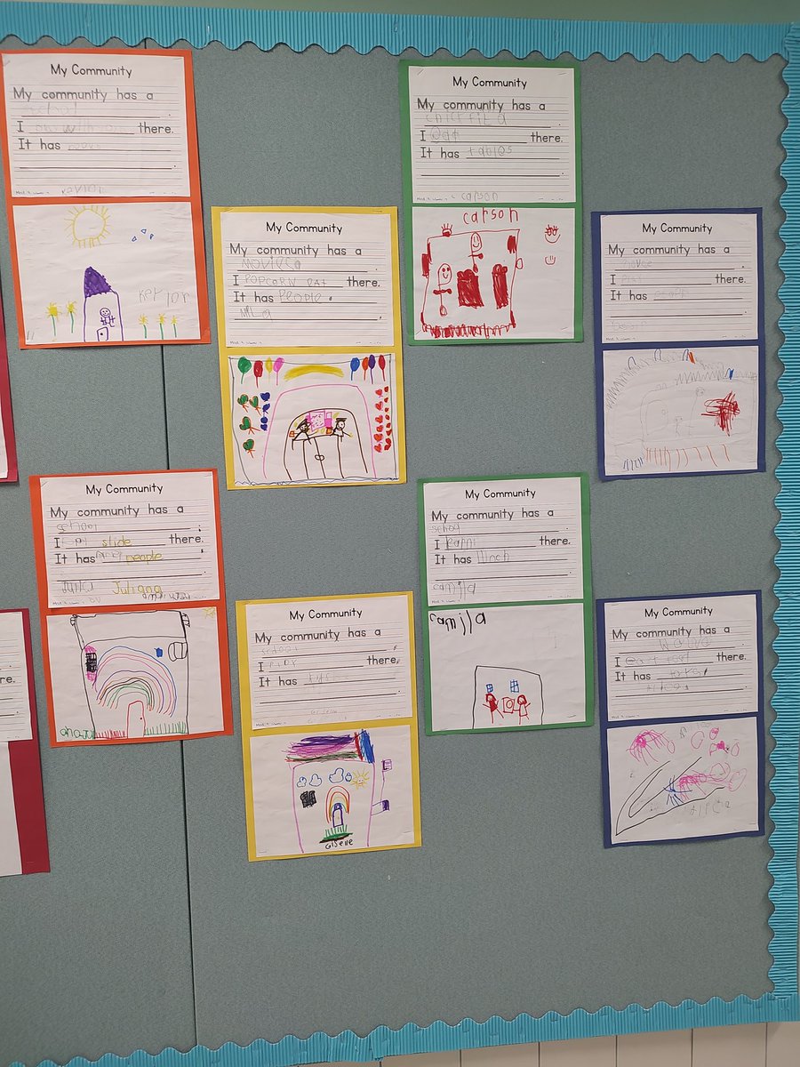 andreabcoker's tweet photo. We are learning about our community in reading. Each student got to pick a place in the community to write about and tell us details of their place. They worked super hard all week... So proud!! 👏💪🤩 #BCPSkinder @HMHCo @ColgateES @edicello15 https://t.co/i5uT1G2iFg