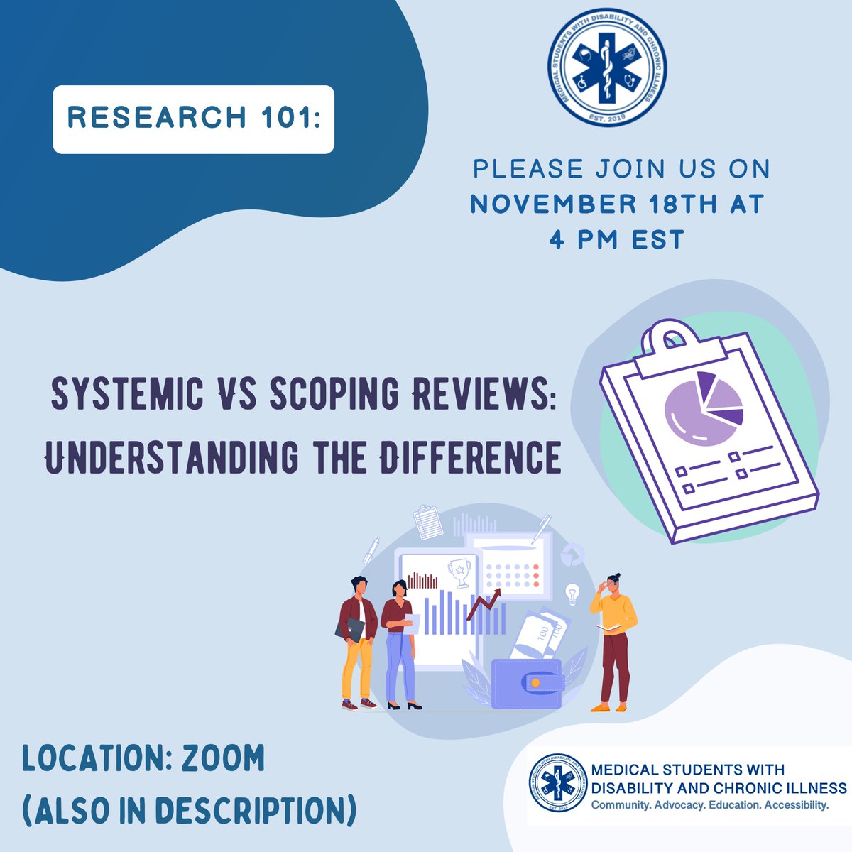 Join MSDCI's Research 101 workshop!
Nov 18, 2023.
4pm ET. Zoom.

Led by our Director of Research, Catherine Stratton, this workshop covers 'Systematic vs Scoping Reviews: Understanding the Difference.'
Zoom link: rb.gy/xx42tn

#DisabilityResearch #MedEd #DisabledInSTEM
