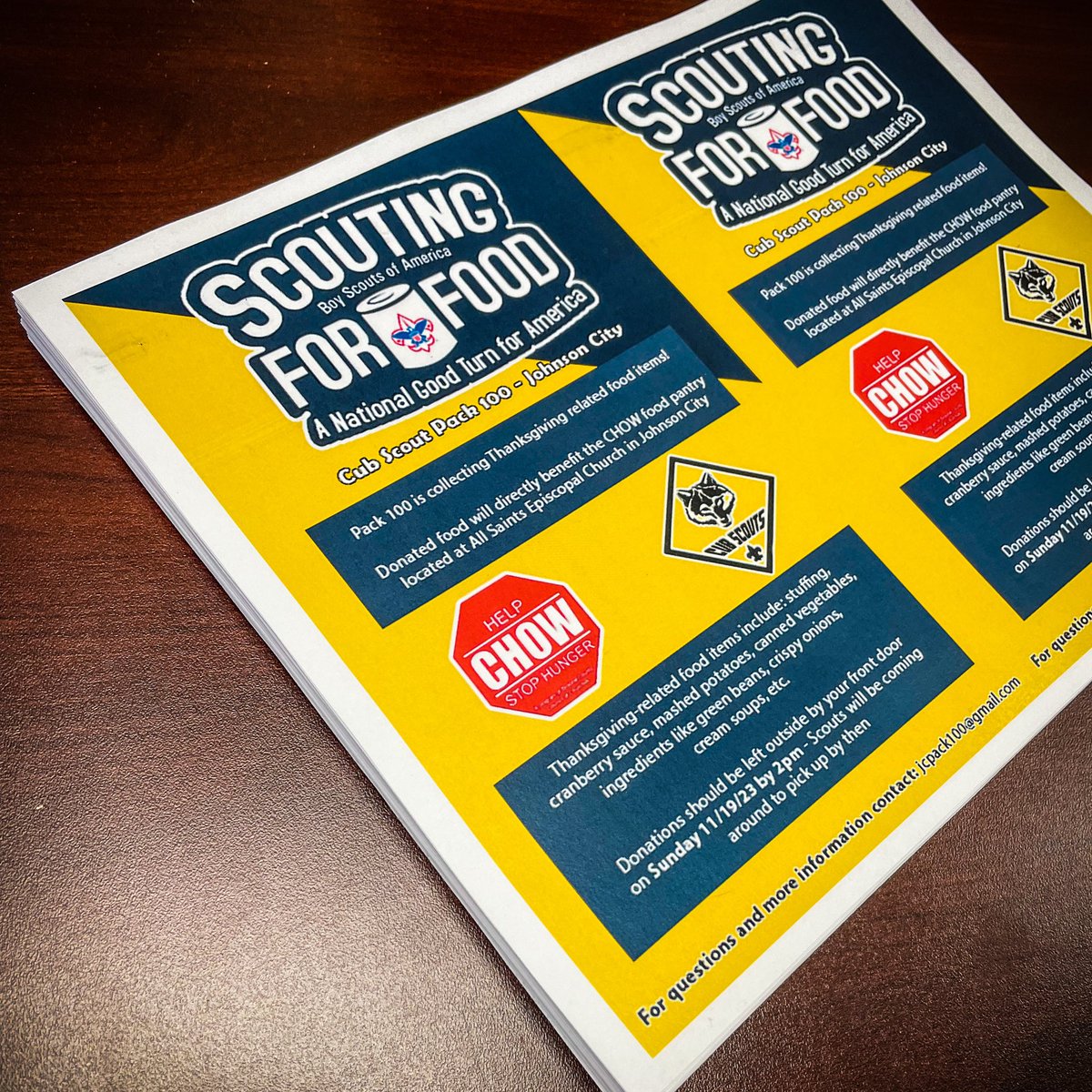 My 1st-Year students have been learning about designing with a purpose for a local #CubScout #FoodDrive. <a href="/CatholicSchools/">Catholic Schools</a> senior Caitlin Patterson’s design will be seen around #JohnsonCityNY to help support those in need. <a href="/BTCareerTechED/">CTE</a> @BroomeBOCES @BroomeTiogaCDC