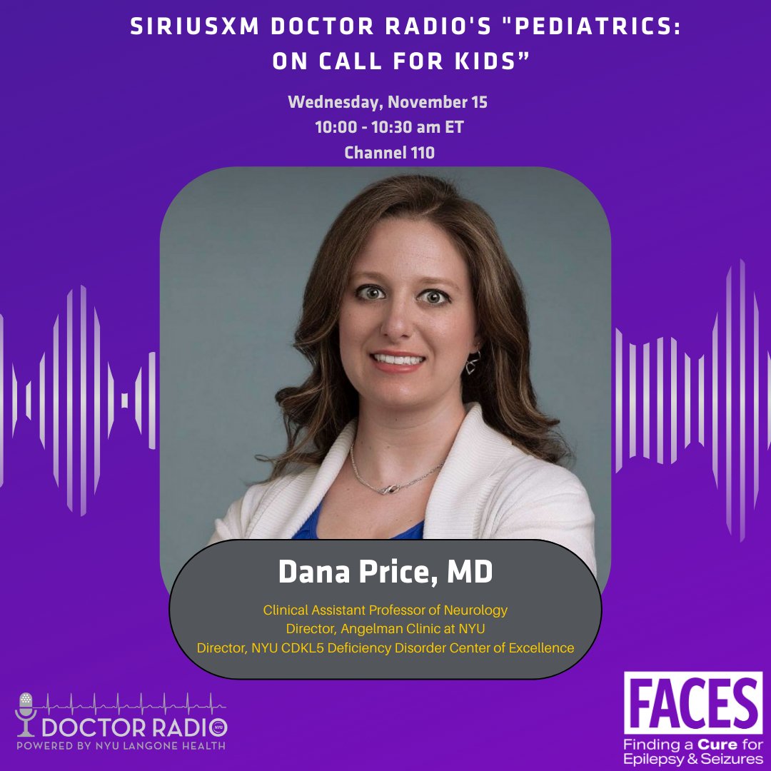 Tune in on November 15th as Dana Price, MD makes a guest expert appearance on SiriusXM's Doctor Radio. In recognition of Epilepsy Awareness Month, Dr. Price joins to speak on pediatric epilepsy. You don't want to miss this!
#NYULangoneHealth #doctorradio #epilepsyawarenessmonth