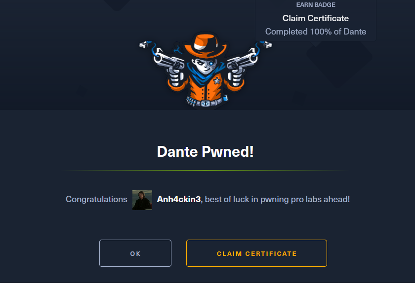 I just completed Dante from <a href="/hackthebox_eu/">Hack The Box</a> Great Lab =)