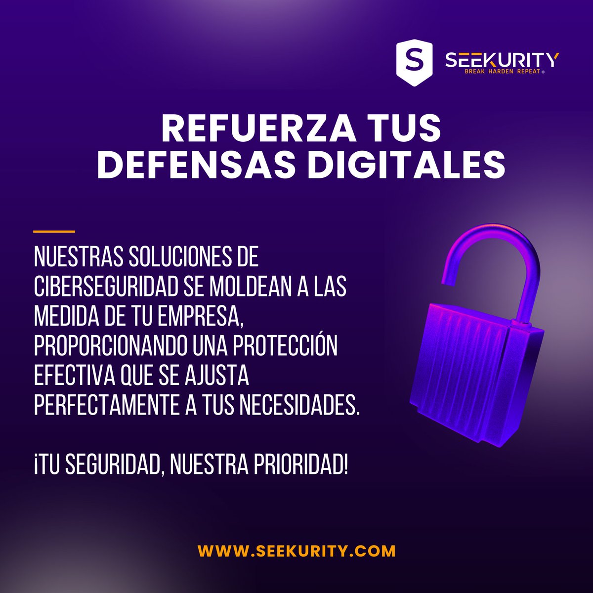 Tu seguridad es nuestra prioridad. Protegemos tu empresa y reforzamos tus defensas digitales de posibles ciberataques. Contáctanos: seekurity.com/es/contactanos 
🔒💼 #Seekurity #Ciberseguridad #seguridadempresarial