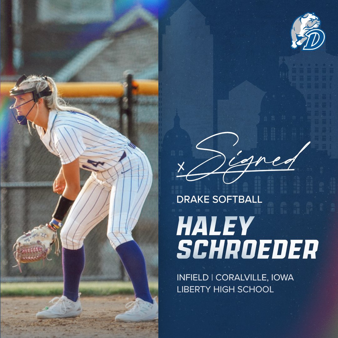 DrakeSoftball's tweet image. 𝓢𝓲𝓰𝓷𝓮𝓭 𝗼𝗻 𝘁𝗵𝗲 𝗱𝗼𝘁𝘁𝗲𝗱 𝗹𝗶𝗻𝗲

Welcome our second signee, Haley Schroeder!

🥎 3x varsity letter winner
🥎 Hit .400, slugged .708 as a junior
🥎 Multi-sport athlete in softball, basketball, and track and field

#DSMHometownTeam
