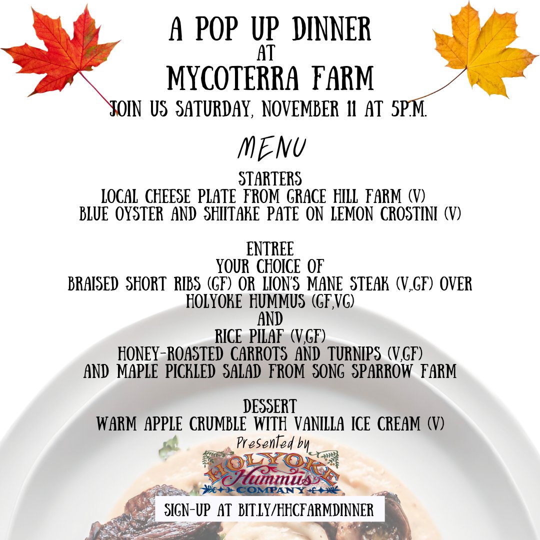 There is still time to grab your tickets for our Pop-Up Dinner at <a href="/MycoterraFarm/">Mycoterra</a>! Join us on Saturday, November 11 at 5 p.m. for a locally sourced dinner outside in a heated tent. Reserve your spot at bit.ly/hhcfarmdinner