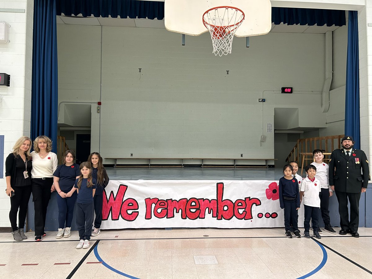 Team 218 leads #RememberanceDay assembly. So proud of them 💛. Thank you <a href="/TrusteeDAmico/">Frank D'Amico</a> for speaking to the school about your soldier life.<a href="/FigueiredoOdile/">Odile Figueiredo</a> <a href="/TCDSB_RDAddario/">Robert D’Addario</a> <a href="/TCDSB/">Toronto Catholic District School Board</a> <a href="/StSebTCDSB/">St. Sebastian TCDSB</a> <a href="/TCDSBSpeechLang/">TCDSB SpeechLanguage</a> <a href="/sharlgar/">Sharon Lee</a> <a href="/Ma62441206Diana/">Diana Martins</a>