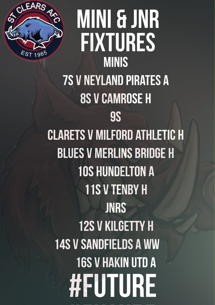 Weekend Snr squads and our Mini &amp; Jnr fixtures.
As last week Lets hope more get out to play this Saturday 🤞🐗