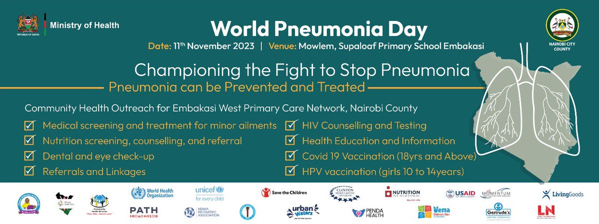 November 12th - World Pneumonia Day: Join us at Mowlem Superloaf Primary School, Nairobi, on Saturday, Nov 11th, to raise awareness and foster prevention. Protect your loved ones, and together, we can defeat pneumonia. #WorldPneumoniaDay