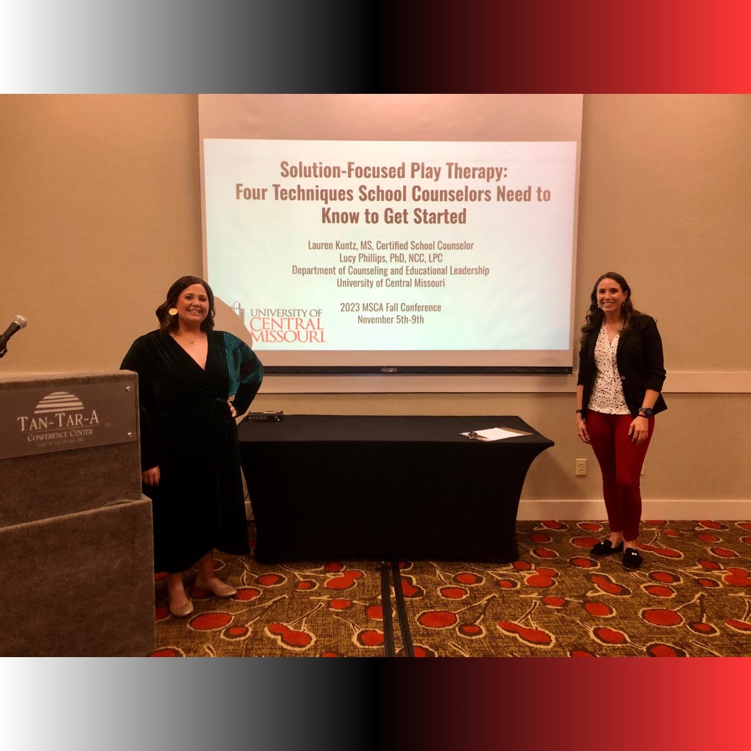 Lauren Kuntz, a student in UCM’s EdS in Counseling program, presented her research project at the Missouri School Counselor Association fall conference over the weekend. #counseling  #schoolcounseling  #playtherapy  #solutionfocused  #ucmteachred