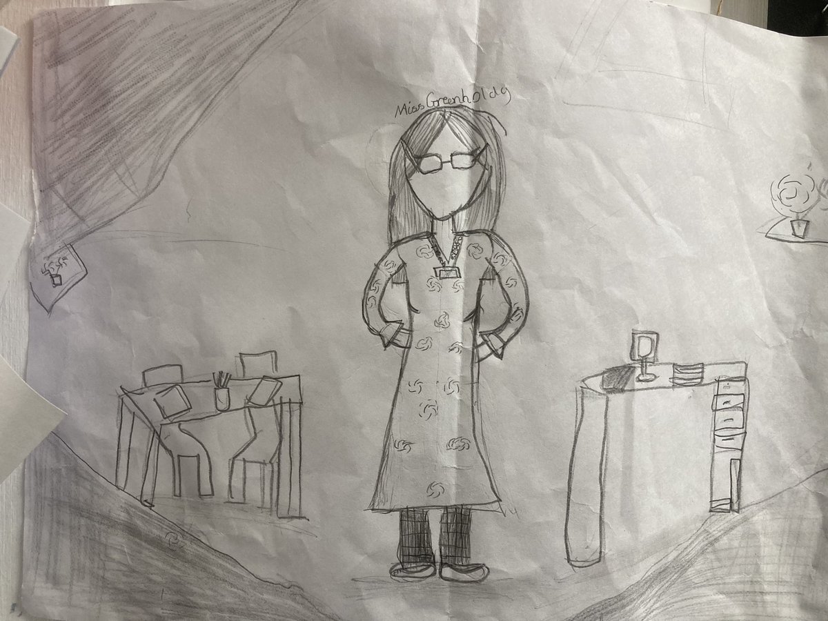 My children bring me drawings of myself every day 😂 our class plants in the corners- Dawson and George!