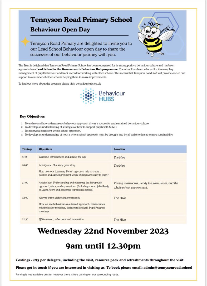 We are privileged to be apart of the Behaviour Hub Programme where we are able to create an environment for professional discussion and sharing of expertise. We are hosting an open morning on the 22nd November. We would love to see you there!