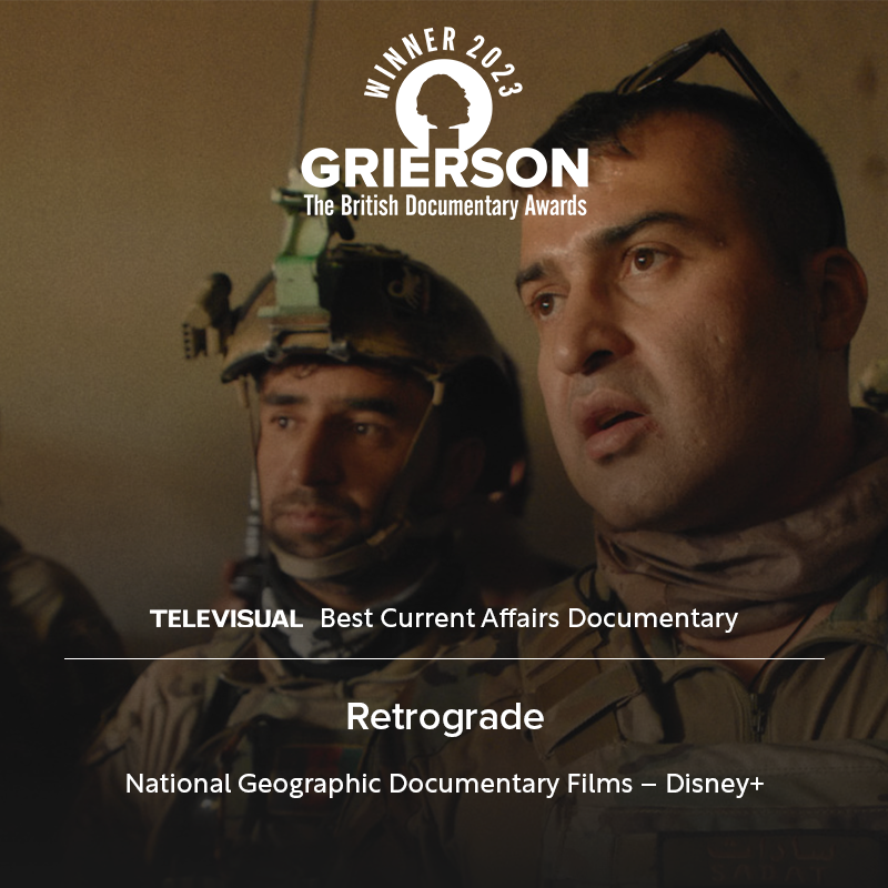 The #GriersonAwards winner for @televisualmedia Best Current Affairs Documentary goes to Retrograde 🌟 - presented by @lucrezianews @MattHeineman @natgeodocs