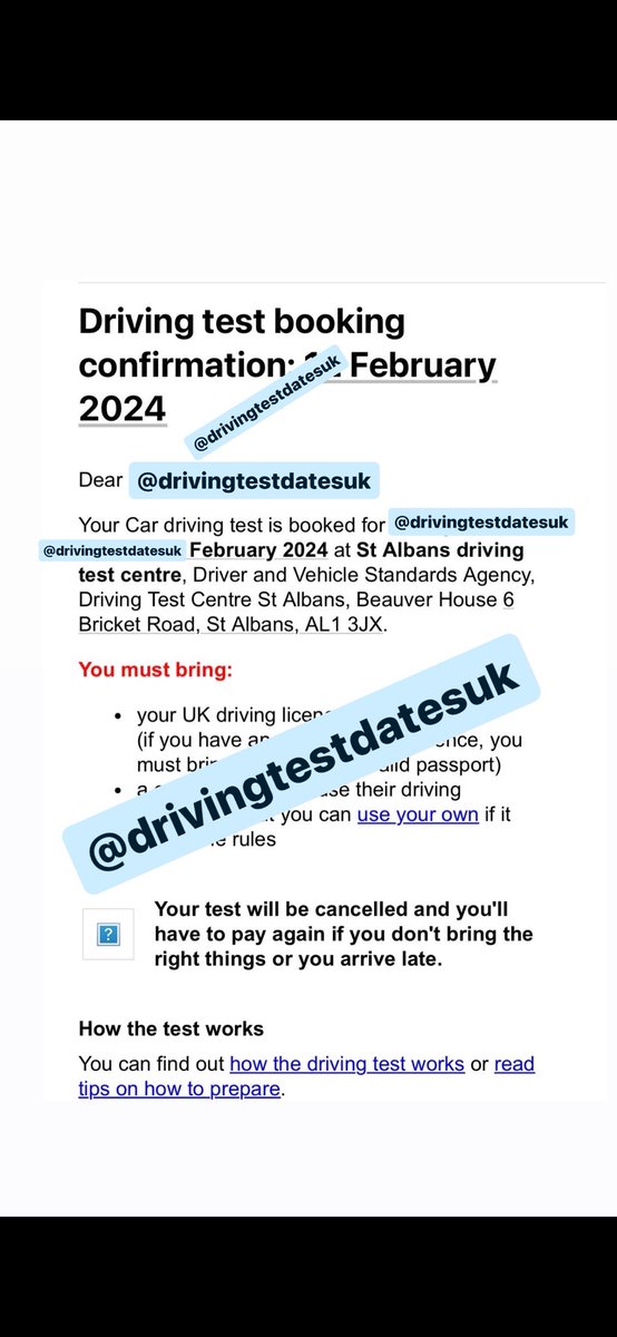 Driving Test Booking Made For Our Customer At St Albans in February. 

Contact Us Via DM To Sort You Out A Driving Test. At Any Test Centre, Any Time Of The Year.🚘

#drivingtest #swapdrivingtests #quickdrivingtests #drivingtestdatesuk #drivingtestcancellation #stalbans