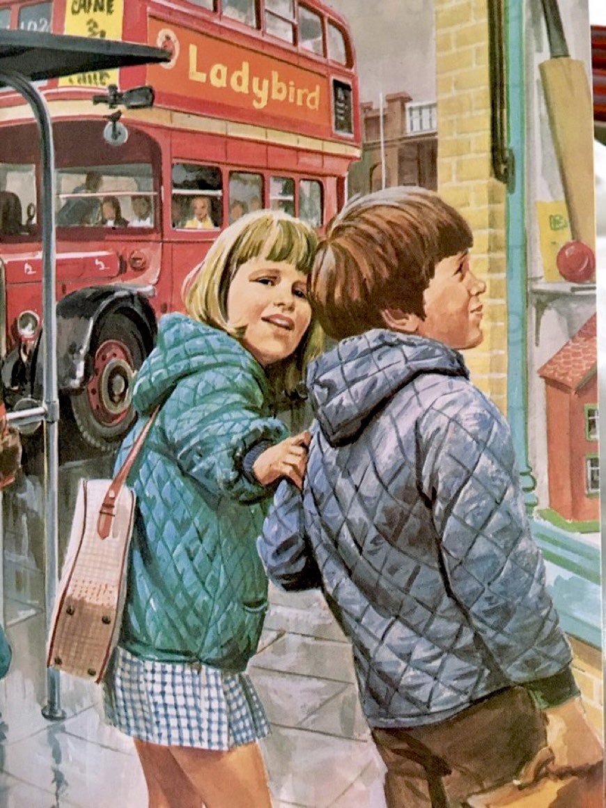 LBFlyawayhome's tweet photo. The Ladybird look
The quilted anorak, 1974. 
(And note the sneaky self-publicity)
Artist: Martin Aitchison https://t.co/TXbG9H3grc