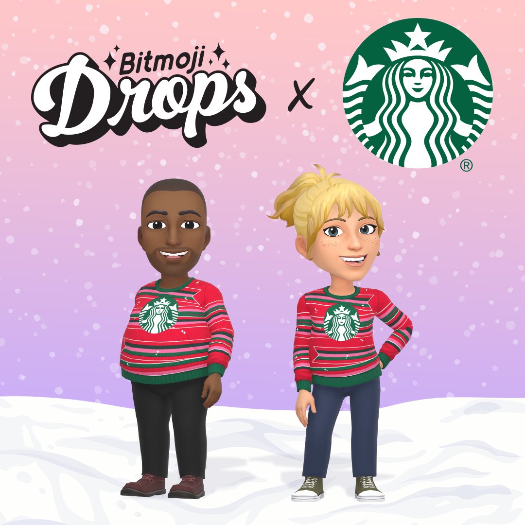 Say hello to the holidays with our latest Bitmoji Drop in collaboration with @Starbucks! 🎁 🧣 We're celebrating the anticipated arrival of their annual red cups with a cozy sweater to get your Bitmoji in the seasonal spirit ❄️ 🌟 snapchat.com/bitmoji/fashio…